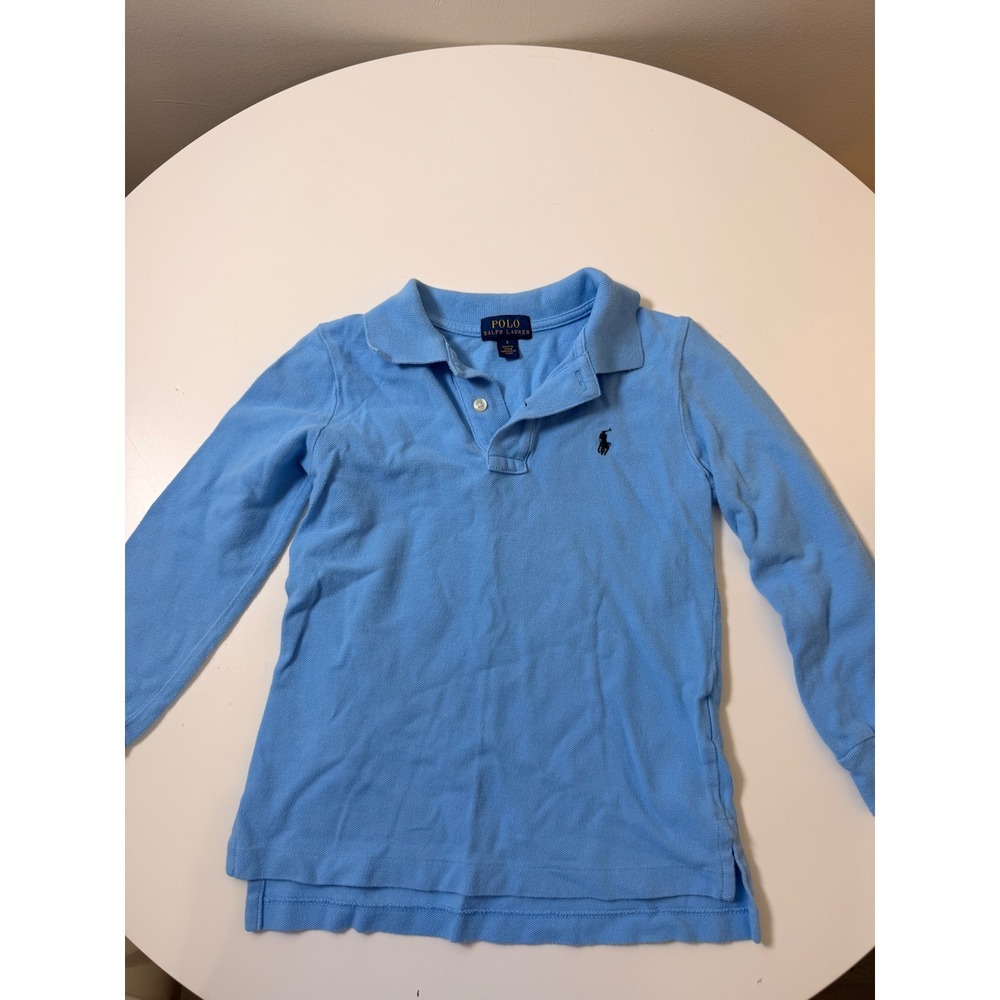 Polo Ralph Lauren Polo Shirt Kids 4 Light Blue Excellent Long Sleeve Mesh Cotton